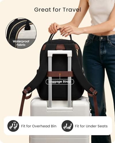 LOVEVOOK Laptop Backpack for Women with Giant Tumbler Holder Pocket, 15.6 inch Travel Work Backpack Purse for Teacher Nurse, Waterproof College Book Bag Cute Casual Daypack, Beige-Black-Brown