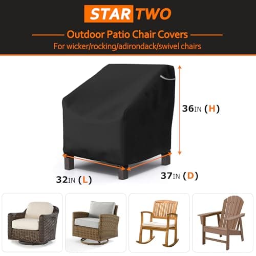 STARTWO Patio Outdoor Chair Covers, Outdoor Furniture Covers Waterproof adapter for Lawn Lounge Seat, Wicker, Swivel, Adirondack, Rocking Chairs, 1 Pack 32"L x 37" W x 36"H inch, Black