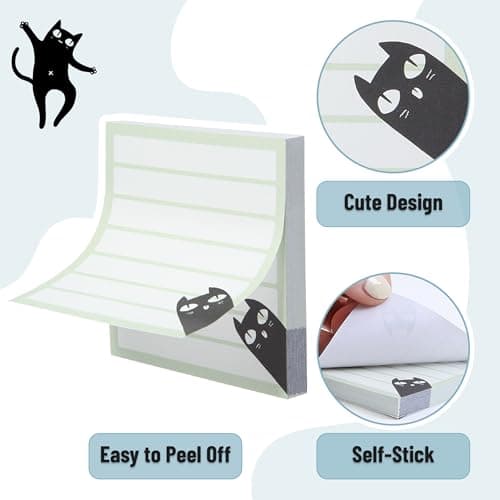Mr. Pen- Black Cat Sticky Notes Set, 3" x 3", 6 Pads, 480 Sheets | Black Cat Sticky Notes, Memo Pads, Self-Stick Note Pad for Office, School, Home, Study & Organization B0D1PFBKGF