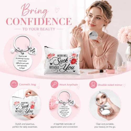 Going Away Beginning Gift Basket for Coworker Leaving, Tumbler, Makeup Bag, Bracelet, Candle, Mirror, Female Boss Teacher Farewell Goodbye Gifts for Coworkers Women, Farewell, Pink B0BJJ5CN36
