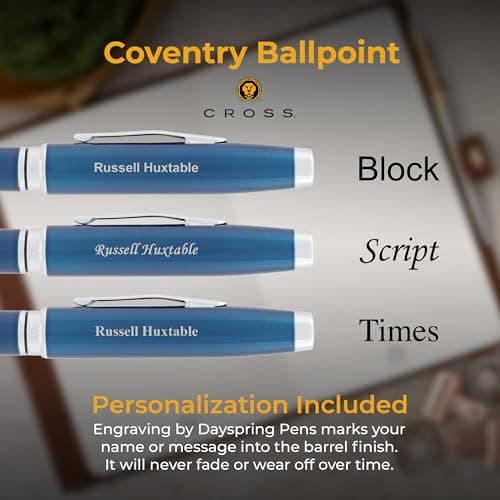 Personalized, Custom Engraved Cross Pen for Men or Women | Cross Coventry Ballpoint Pen | Luxury Gift for Office, Graduation and Business [Blue Lacquer with Chrome Trim]
