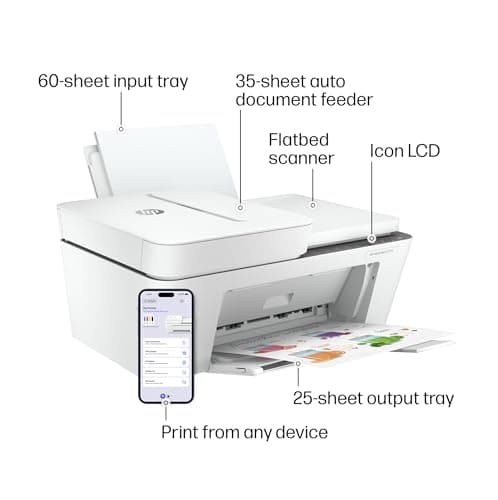 HP DeskJet 4255e Wireless All-in-One Color Inkjet Printer, Scanner, Copier, Best-for-home, 3 month Instant Ink trial included. This printer is only 2.4 ghz capable. AI-enabled (588S6A)