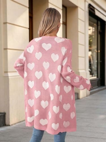 Soft Knit Long Sleeve Cardigans, Winter Fall Clothes, Dressy Casual Office Work Teacher Outfits Oversized Long Cardigan Sweaters for Women Cute Heart Fall Coats Outfits B0G574VFVG