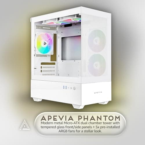 Apevia Phantom-MESH-WH Phantom Micro-ATX Dual-Chamber Mesh Gaming PC Case w/ 5X 120mm ARGB Fans, 366 RGB Modes, Mesh Airflow Performance Front Panel, 240mm Radiator Support, 2X USB3.0, HD Audio, White