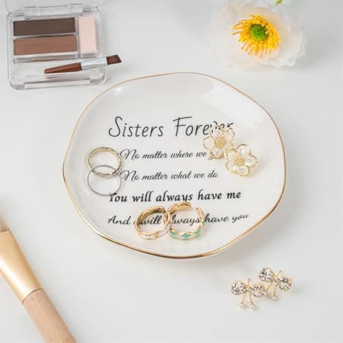 Sister Gifts, Ceramic Sister Ring Dish Jewelry Tray, Sister Birthday Gifts Engagement Wedding Gift for Sister from Sister