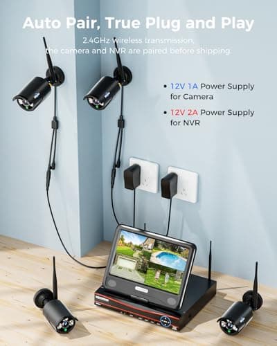 Hiseeu Home Security Camera System, 24/7 Recording Wired Plug-in Powered 4Pcs 5MP Outdoor Cameras, 10.1" LCD 16CH 8MP NVR&Monitor, One-Way Audio, Motion Detection, 1TB HDD, 2.4G/5G Wireless WiFi Pro