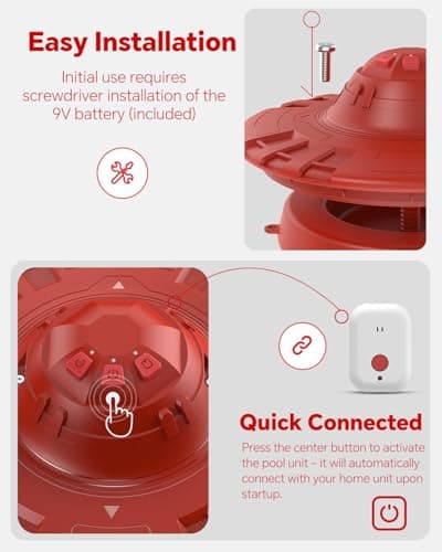 Pool Alarm, Floating Pool Safety Alarms for Inground & Above Ground Pools – Loud 110dB Alert, Adjustable Sensitivity, Protection for Kids & Pets (Hot Red)