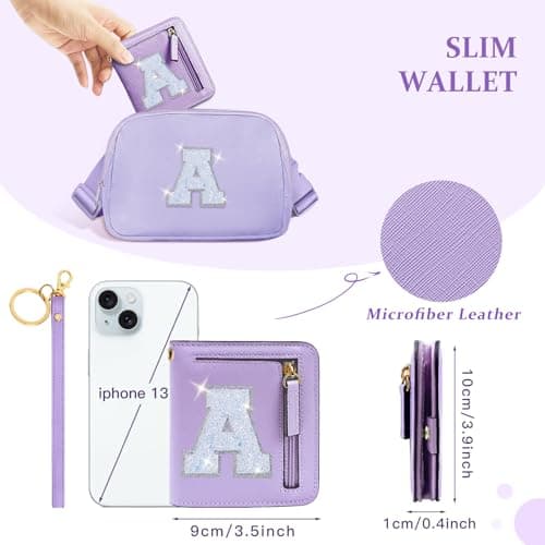 COSHAYSOO Initial RFID Wallet Small Teen Girl Gifts Trendy Stuff Boo Burr Basket Stuffers Birthday Gift Idea for Girls 6 7 8 9 10 11 12 13 14 Year Old Preppy Cute Girly Stuff Purple A