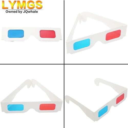 10 Pairs 3D Paper Glasses, Red and Cyan Lens in White Frame Anaglyph Cardboard for Movies - Folded in Protective Sleeve