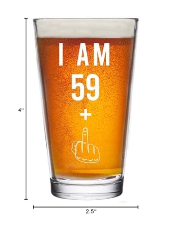 Gelid 59 + One Middle Finger 60th Birthday Gifts for Men Women Beer Glass – Funny 60 Year Old Presents - 16 oz Pint Party Decorations Supplies - Craft Beers Gift Ideas for Dad Mom Husband Wife 60 th