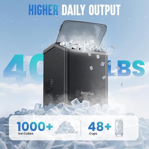 inoviva Nugget Ice Maker Countertop, 40lbs/24H Soft Chewable Pellet Ice Machine with Self-Cleaning, Sonic Ice Maker for Home Kitchen, Office - Black Stainless