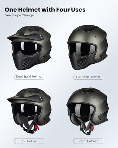 ILM Open Face Motorcycle 3/4 Half Helmet for Dirt Bike Moped ATV UTV Motocross Cruiser Scooter DOT Model 726X (Midnight Green,XL)