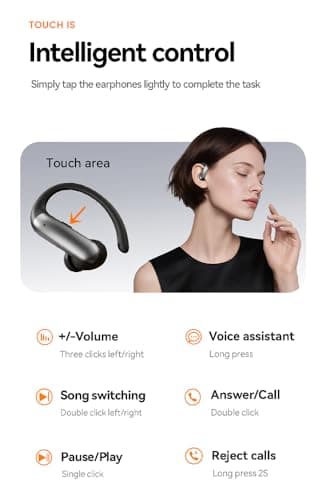 CuiSuto Ear Buds Wireless Earbuds Bluetooth Headphones with 60H Playtime LED Display Case, Over-Ear Hook with Mic, Stereo Sound, Easy Button Controls, Sports Earphones for Running Workout Gym Black