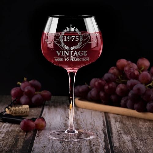 50TH Birthday Gifts for Her, Vintage 1975 Engraved 50th Wine Glass, 50 Year Old Birthday Decorations For Women, Funny 50 Bday Gifts Idea For Women, Friends, Daughter, Sister Mom - Turning 50 Present