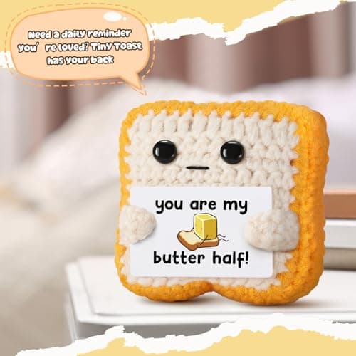 Gifts for Him Her Boyfriend Girlfriend Partner Loved One “You Are My Butter Half!” Crochet Toast – Cute Romantic Valentine’s Day, Anniversary, Birthday Gift for Couples Desk Decor & Christmas Gifts