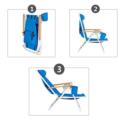 Generic Folding Beach Chair Camping Chair, Modern Style, Blue, Solid, Four Reclining Positions, Travel-Friendly Design, Plush Headrest, Wooden Armrests, Built to Last, Supports Up to 265 lbs