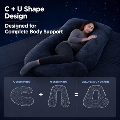 Pregnancy Pillow, Full Body 57 Inch Maternity Pillow with Removable Washable Cover - Sleep Support for Legs, Back, Neck, Shoulder, HIPS, Belly for Pregnent Women, Black Grey Velvet Cover