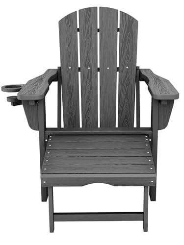 KINGYES Adjustable Folding Adirondack Chair with Footrest & 4-in-1 Multi-Functional Armrest Organizer Set of 4, HDPE Foldable Recliner Adirondack Chair with Pull-Out Ottoman, Grey
