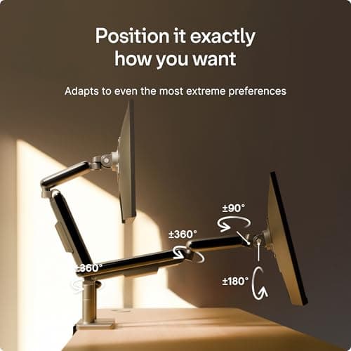 Desktronic Dual Monitor Arm — PowerSpring Technology for 2 Monitors, Up to 34" & 17.6 lbs Each, 360° Rotation, VESA 75/100 Compatible, Ergonomic Design for Home Office & Gaming Setup