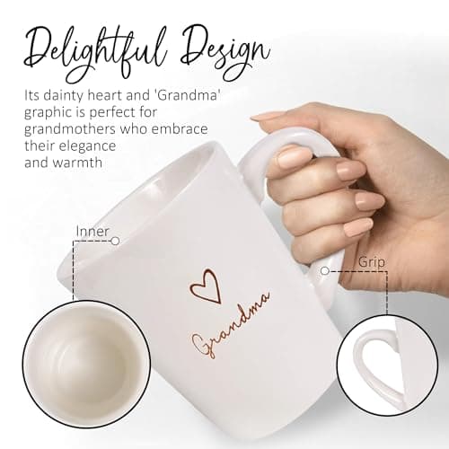 Pavilion Grandma Coffee Mug - Stoneware Coffee Cups for Grandmothers with Heart Tag - Ideal for Daily Use with "Grandma" Text Design - Microwave & Dishwasher Compatible - Cream, 15 oz