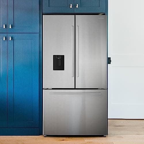 COSMO COS-FDR223GWSS 36 in. Lumin Collection 22.4 cu. ft. Counter Depth French Door Refrigerator, Water Dispenser, Ice Maker, Stainless Steel
