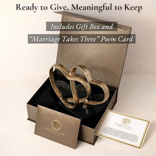 Wedding Anniversary Couples Gift - Two Hearts and Cross Iron Sculpture, Heart Decoration Gift for Her and Him, 1st to 50th or 60th Anniversary, Includes Present Box and Poem Card
