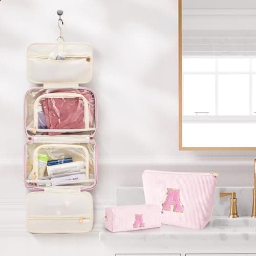 Gifts for Teen Girls Women - Personalized Toiletry Bag Initial Makeup Bag | Travel Cosmetic Bag | 8 9 10 11 12 13 14 15 16 Years Old Girl Gift Trendy Stuff - Pink A B0FSJXYKK8