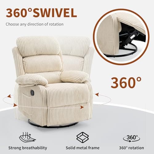 Adult 360° Rocking Recliner Chair，Nursery Rocker Reclining Chair with Side Pocket, a Comfy upholstered Single Sofa Armchair. Suitable for Living Room, Bedroom Nursing use, Velvet Fabric in Beige