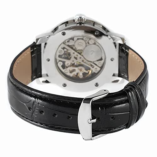 Weicam Men's Fashion Mechanical Wristwatch Transparent Dial with Skeleton Design Leather Band Automatic Manual-Winding Watch