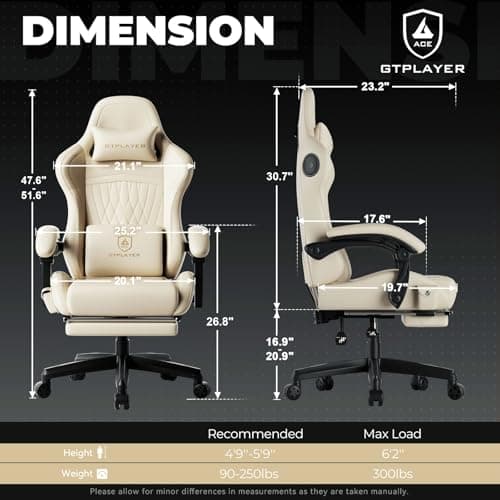 GTPLAYER ACE-PRO Music Gaming Chairs – Built-in Speakers, App Support & Bluetooth Control, Computer Game Chairs with Footrest for Adults, Ergonomic Reclining Silla, Linkage Armrest, Ivory
