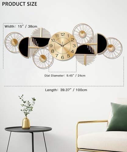 Large Wall Clock,Modern Silent Non-Ticking Metal Wall Art Wall Clocks Battery Operated, Horizontal or Vertical Hanging Clock for Living Room, Kitchen, Bedroom, or Office Wall Decor (40")