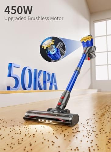 MBYULO Cordless Vacuum Cleaner, 580W 50Kpa Powerful Stick Vacuum, Up to 70Mins Rechargeable Battery, Vacuum Cleaners for Home Anti-Tangled Lightweight Handheld for Hardwood Floor, Carpets, Pet Hair