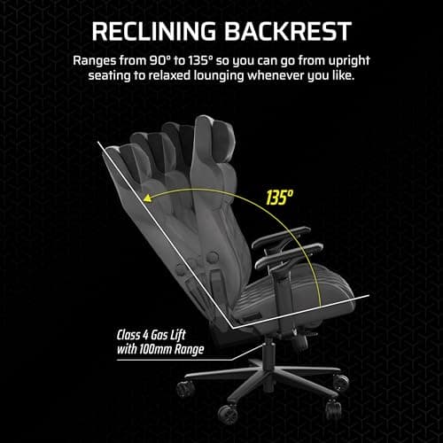 Corsair TC500 Luxe Gaming Chair – Premium Breathable Fabric – Wide Seat – Five-Way Adjustable Armrests – Adjustable Built-in Lumbar Support – 90-135 Degree Recline – Shadow