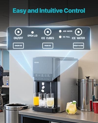 VEVOR Water Dispenser with Ice Maker, 3-in-1 Countertop Water Dispenser, 35 LBS/24H, 12 Cubes/7 Min Fast Ice Making with 4 LBS Storage, Bullet/Crushed ICES & Cold-Water, for Home, Kitchen, Party