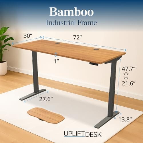 UPLIFT DESK Bamboo (72 x 30 inch) Standing Desk 2-Leg V3 Adjustable Stand Up C-Frame (Indus.), Advanced Keypad, Wire Grommets, Wire Tray, Rocker Board