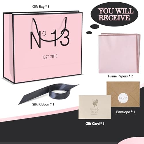 QLSKO 13" Birthday Gift Bag with Card Envelope Sticker Bow Ribbon and Tissue papers for Women Girls Design with Handles,13th-100th (EST.2013 13th, 13" W x 10.5" H x 4.3" D) B0F37Q16Q6