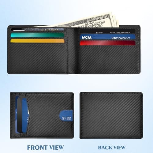 Slim Rfid Leather Wallet for Men: Stocking Stuffers Birthday Gifts for Men Him Boyfriend Husband Grandpa Minimalist Travel Wallet Gifts Ideas for Christmas Anniversary Valentines Fathers Day