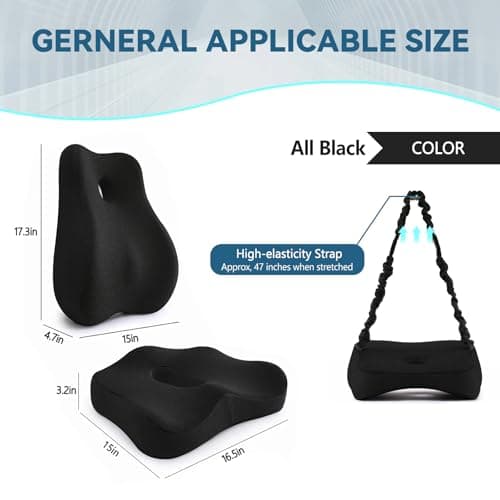 Seat Cushion & Lumbar Support Pillow for Office Chair,Memory Foam Chair Cushions for Tailbone Pain, Non-Slip Back Support for Desk,Gaming Chair,Wheelchair, Breathable & Machine Washable