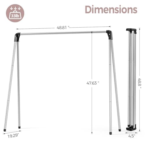 TOOLF Clothes Drying Rack Foldable, Laundry Drying Rack Stainless Steel, Portable Clothes Rack, Drying Rack for Clothing, Indoor Outdoor, Free-Standing, Large Capacity