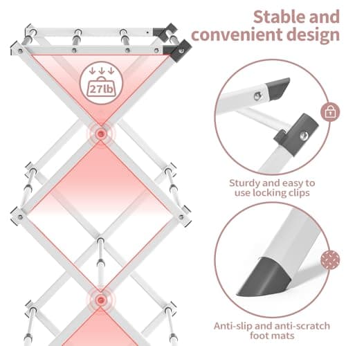 APEXCHASER Clothes Drying Rack Folding - 3 Tier Laundry Drying Rack for Clothes, Expandable Metal Clothing Dryer, Collapsible Towel Rack, Air Drying Rack, White