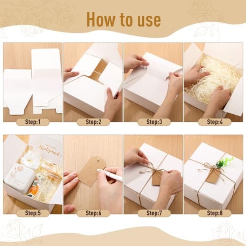 Set of 6, includes jewelry boxes, glass cups, scrunchies, knot bracelets, hand cream, lip balm and proposal cards Teenyyou 60 Pcs Bridesmaid Proposal Gift Box Set for Wedding Party,White B0FBWY1R2J