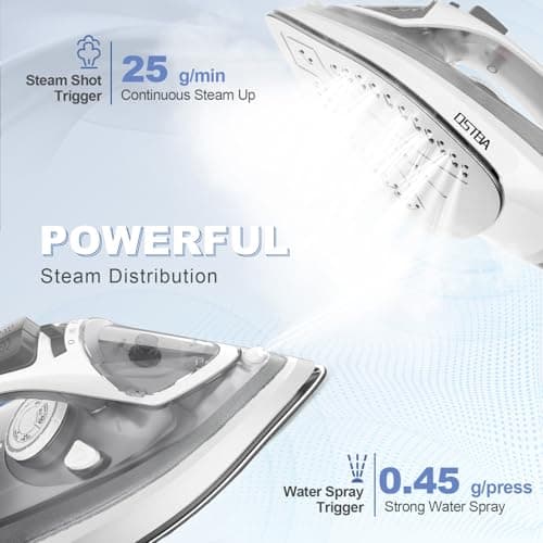 OSTBA 1600W Steam Iron for Clothes with Rapid Heating Nonstick Soleplate, Precise Thermostat Dial, Self-Cleaning, Anti-limescale, Drip Stop Function, 300ml Water Tank Clothes Iron