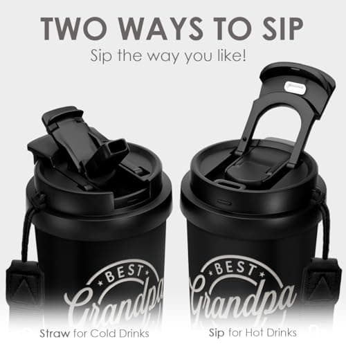 Grandpa Gift from Kids, Stainless Steel 2-in-1 Lid Coffee Tumbler 18 oz, Best Grandpa Ever Insulated Travel Mug for Men Granddads Grandfathers, Gift Idea for Birthday Retirement Christmas Fathers Day B0G4C5827D