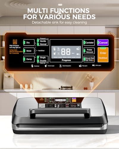 95KPA Commercial Vacuum Sealer Machine, Fully Automatic Food Sealer with Built-in Cutter for Sous Vide, Meal Prep - Includes 10 Pre-Cut Bags, Bag Rolls, Hose & Starter Kit Black Silver