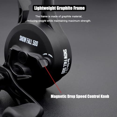 CAMEKOON Snow Fall 500 Inline Ice Fishing Reel, 3+1 Ball Bearings and 2.5:1 Gear Ratio, Magnetic Drop Speed Control, Free Spool Release Trigger, CNC-Machined Aluminum Spool, Smooth Carbon Drag