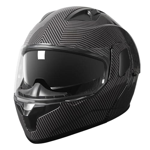 SPARK DOT Approved Modular Flip-Up Dual Visor Motorcycle Full Face Helmet for Adults Men & Women (Carbon Fiber, Large)
