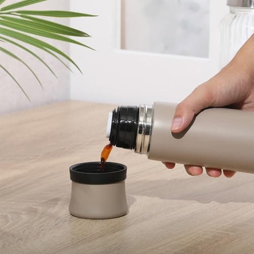 Mr. Coffee Silverleaf 23 oz Stainless Steel Thermal Bottle – Double Wall Vacuum Insulated Travel Mug with Leak-Proof Lid, Taupe – Hot & Cold Beverage Flask for Work, Commute, or Camping