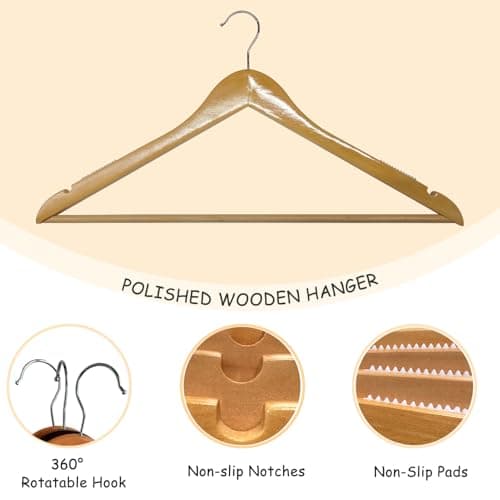 Urby Extra Wide Hangers for Plus Size Clothes, Ganchos para Colgar Ropa,19 Inch Plus Size Hangers Ideal for XL, XXL Shirts, Coats, Dresses, Etc. Wood. Natural 10pk