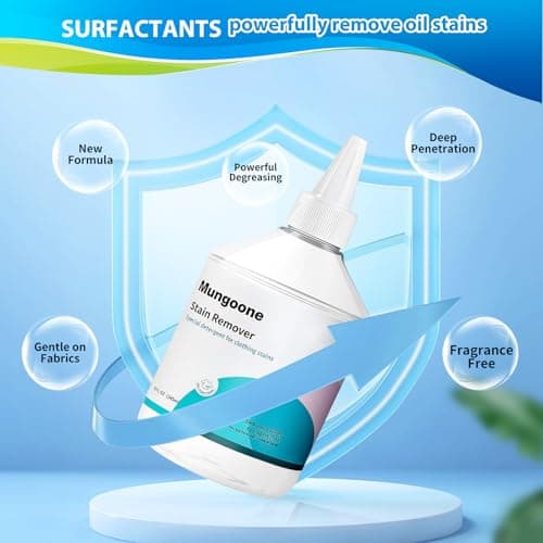 Mungoone Clothes Grease Stain Remover, Newborn & Baby Essentials, Laundry Stain Treatment, Stain Remover for Oil Grease, Ink Stains, Foods & Vegetable Stains, Makeup, Grass, Coffee, & More, 8 Fl Oz
