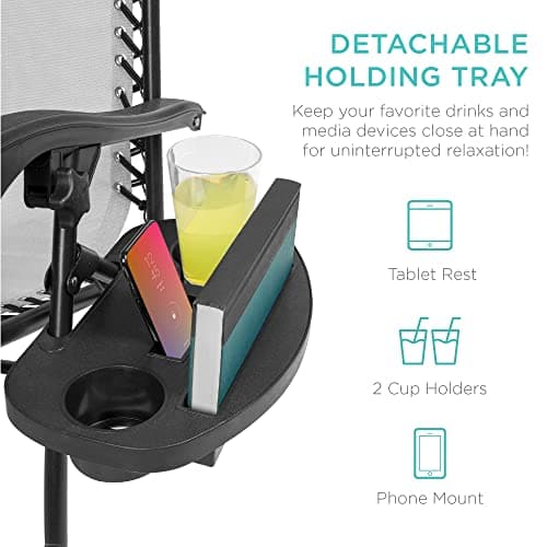 Best Choice Products Set of 2 Adjustable Steel Mesh Zero Gravity Lounge Chair Recliners w/Pillows and Cup Holder Trays - Ice Gray